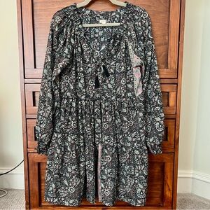 EUC Paani Boho Paisley Floral Tunic Dress, Long Sleeve With Tie Neck, Size Small